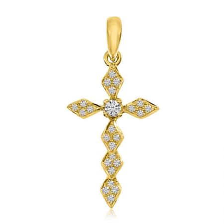 14K Yellow Gold Diamond Cross Fashion Pendant