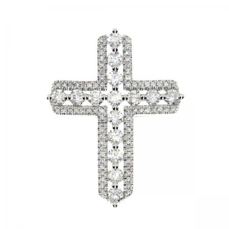 14K White Gold Large Diamond Cross Pendant