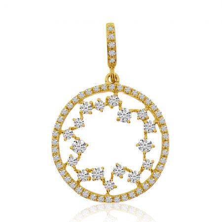 14K Yellow Gold Diamond Starburst Round Fashion Pendant