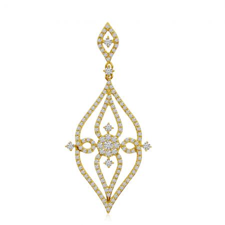 14K Yellow Gold Diamond Cluster Teardrop Fashion Pendant