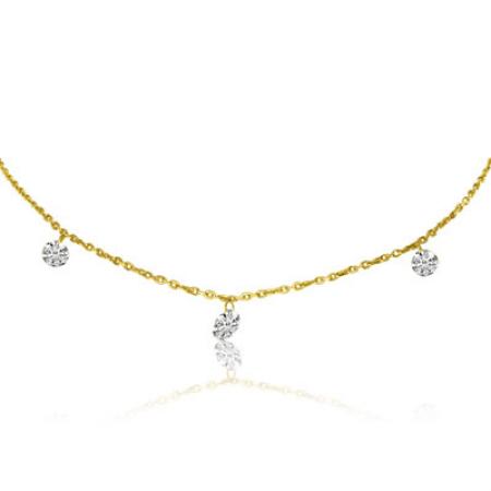 14K Yellow Gold 3 Diamond .55 ct Dashing Diamond 18 inch Cable Chain Necklace