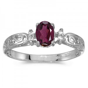 10k White Gold Oval Rhodolite Garnet And Diamond Ring