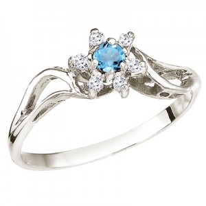 10K White Gold Blue Topaz and Diamond Star Ring