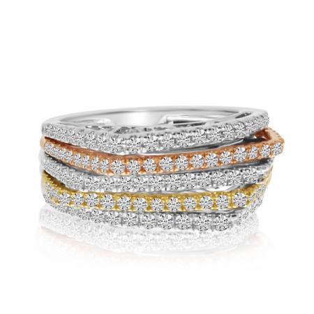 14K Tri Color Rose White and Yellow Gold 5 Row Diamond Fashion Ring