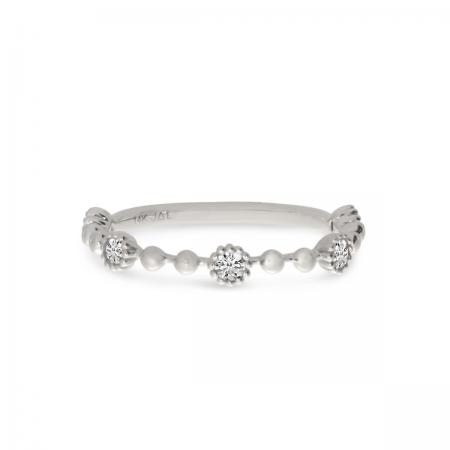 14K White Gold Diamond Beaded Stackable Ring