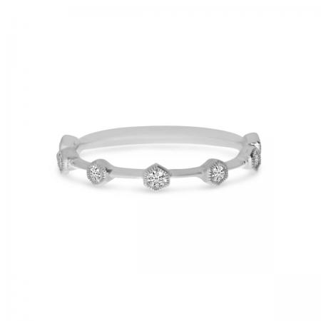 14K White Gold Diamond Hexagon Stackable Ring