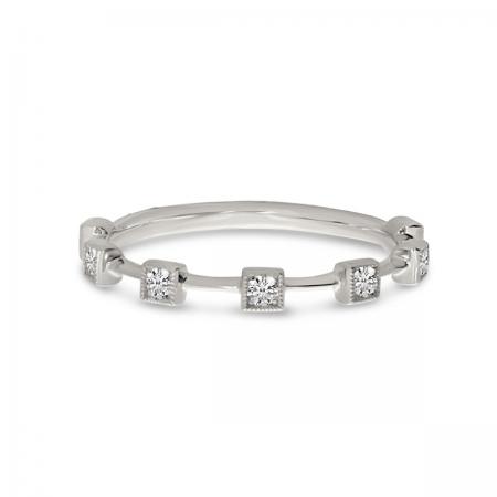 14K White Gold Diamond Square Stackable Ring