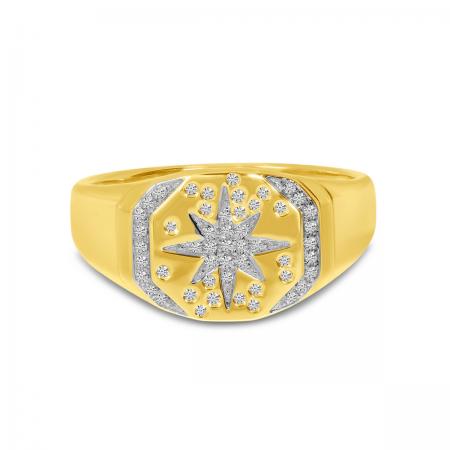 14K Yellow Gold Diamond Starburst Signet Ring