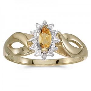 10k Yellow Gold Marquise Citrine And Diamond Ring