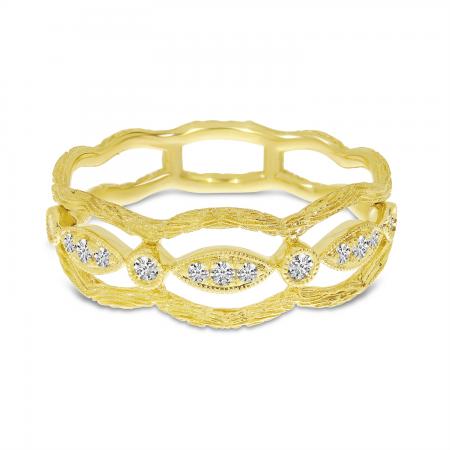 14K Yellow Gold Brushed Diamond Band