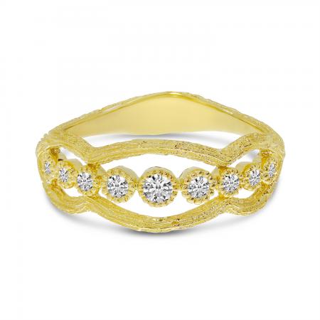 14K Yellow Gold Diamond Bezel Brushed Band