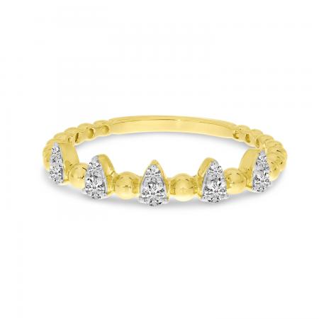 14K Yellow Gold Beaded Band Diamond Spike Ring