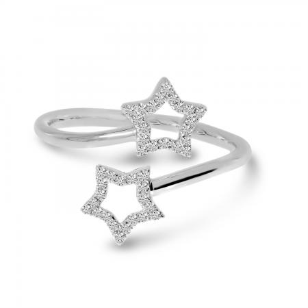 14K White Gold Diamond Star Bypass Ring