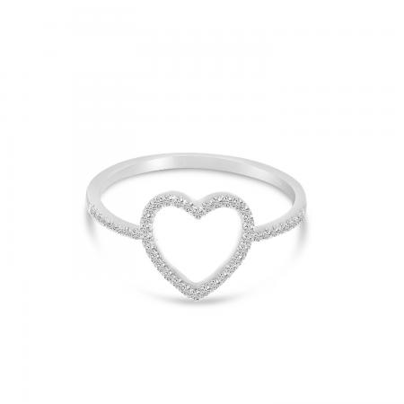 14K White Gold Diamond Open Heart Ring