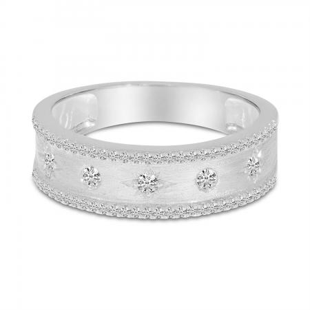 14K White Gold Diamond Celestial Brushed Gold Band