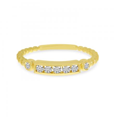 14K Yellow Gold Beaded Diamond Row Ring