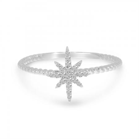 14K White Gold Starburst Twist Band Diamond Ring