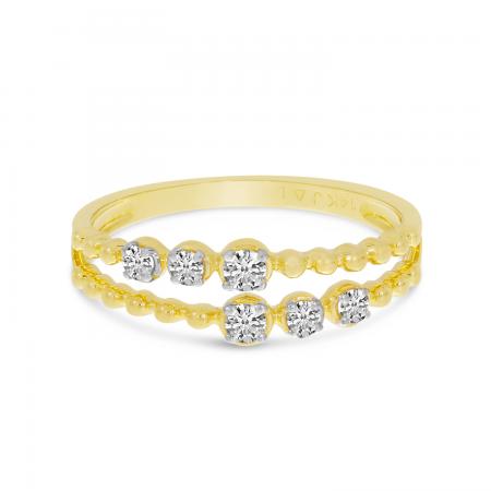 14K Yellow Gold Double Row Diamond Beaded Ring