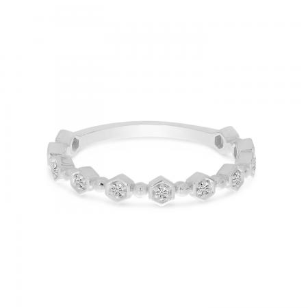 14K White Gold Diamond Hexagon Stackable Ring