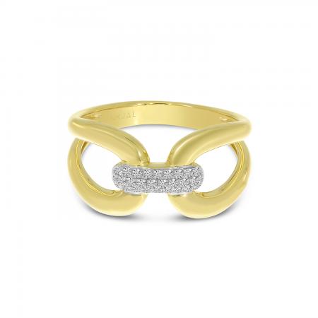 14K Yellow Gold Large Diamond Link Ring