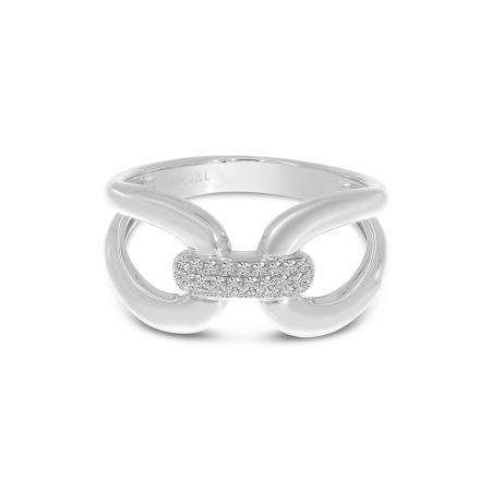 14K White Gold Large Diamond Link Ring