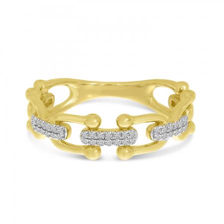 14K Yellow Gold Diamond Horse Bit U-Link Ring