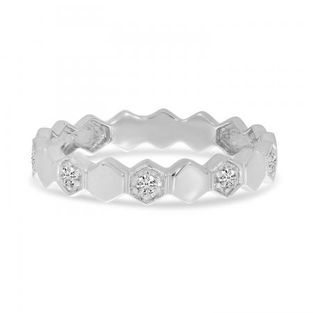 14K White Gold Diamond Hexagon Band