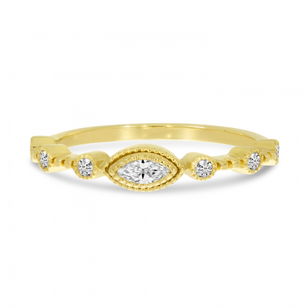 14K Yellow Gold Marquis Diamond Millgrain Ring