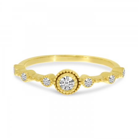 14K Yellow Gold Round Diamond Millgrain Ring