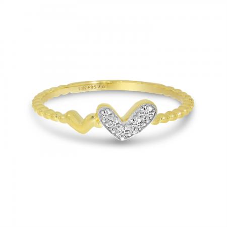 14K Yellow Gold Diamond Double Heart Ring