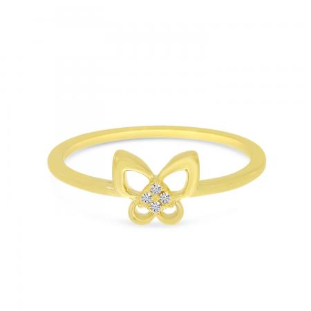 14K Yellow Gold Small Diamond Butterfly Ring