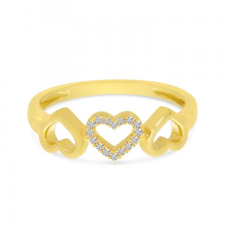 14K Yellow Gold Diamond Triple Heart Ring