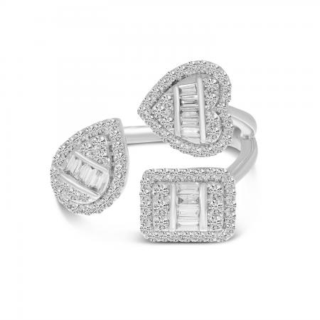 14K White Gold Diamond Triple Shape Illusion Ring