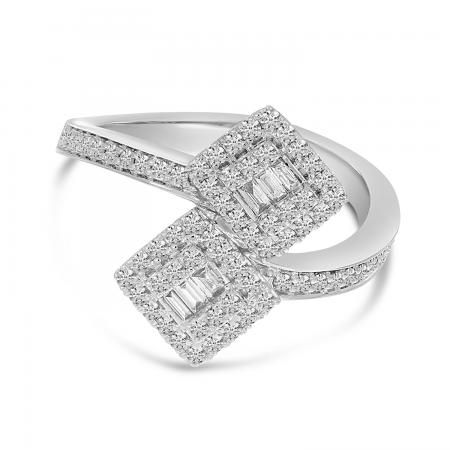 14K White Gold Diamond Double Cube Illusion Ring