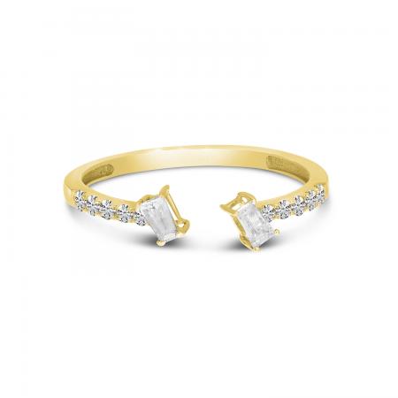 14K Yellow Gold Baguette Diamond Bypass Ring