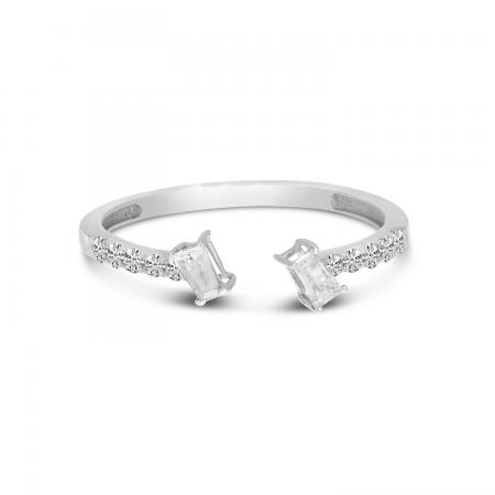 14K White Gold Baguette Diamond Bypass Ring