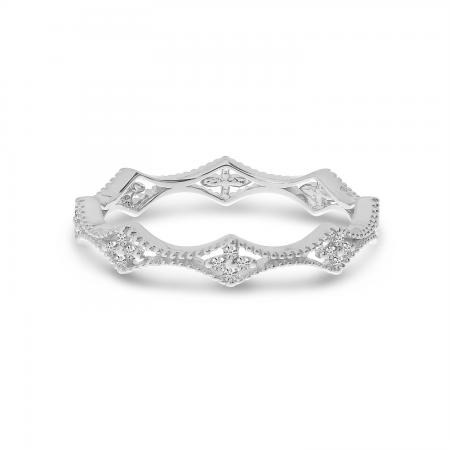 14K White Gold Diamond Millgrain Stacking Ring