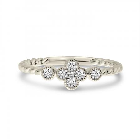 14K White Gold Diamond Clover Twist Band