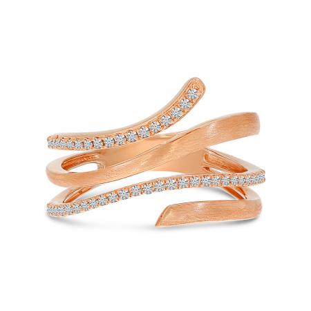 14K Rose Gold Diamond Brushed Stacked Ring