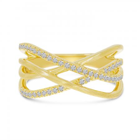 14K Yellow Gold Diamond Brushed Crossover Ring