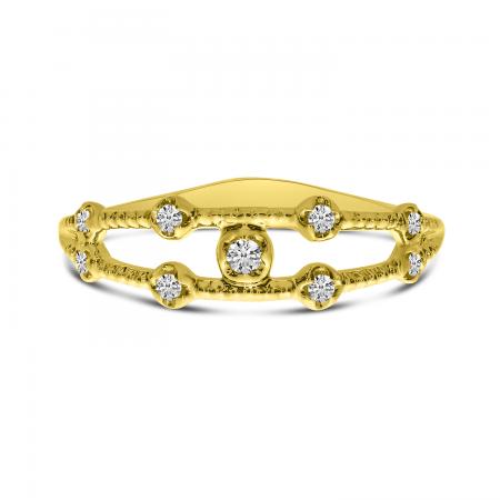 14K Yellow Gold Diamond Double Textured Band