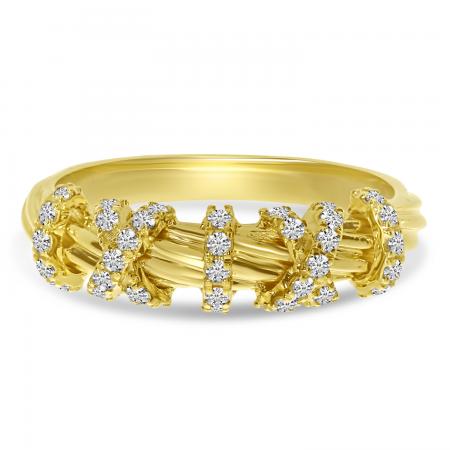 14K Yellow Gold .30 ct Diamond Twisted Textured Band Ring