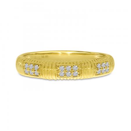 14K Yellow Gold Diamond Triple Row Textured Band