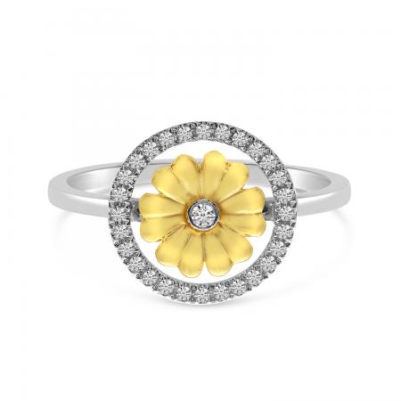 14K Two Tone Gold Diamond Floral Circle Ring