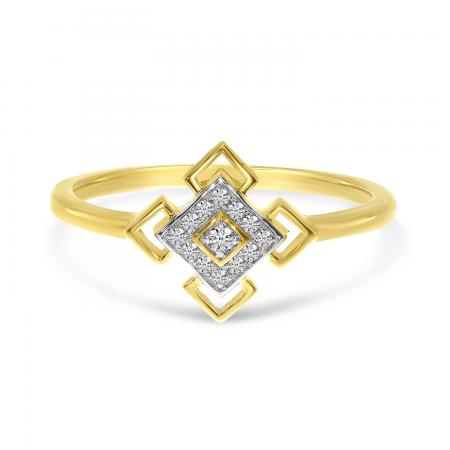 14K Yellow Gold Diamond Square Geometric Ring