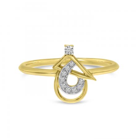 14K Yellow Gold Diamond Triangle and Pear Ring