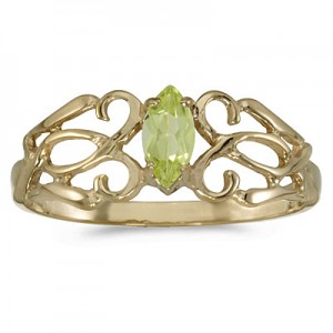 10k Yellow Gold Marquise Peridot Filagree Ring