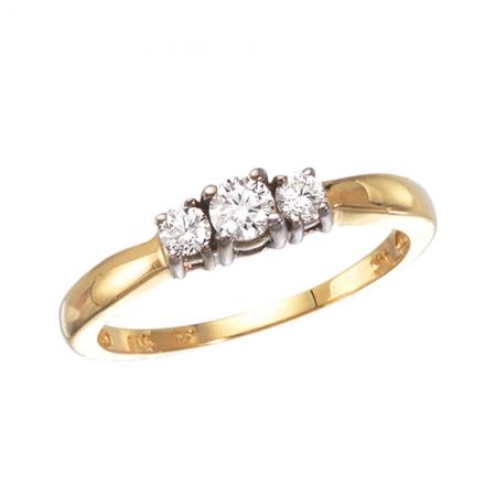 14k Yellow Gold 0.25 Ct Three Stone Diamond Ring