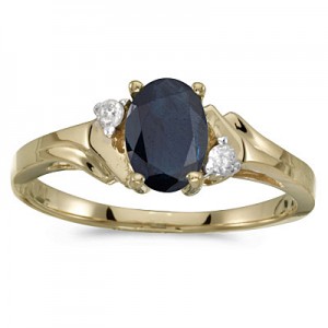 10k Yellow Gold Oval Sapphire And Diamond Ring