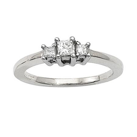 14K White Gold Three Stone .25 Ct Princess Diamond Ring